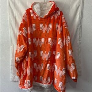 Orange and White Hooded Poncho